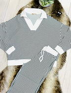 Women’s Zenana Green & White Long Sleeve Stripped Set