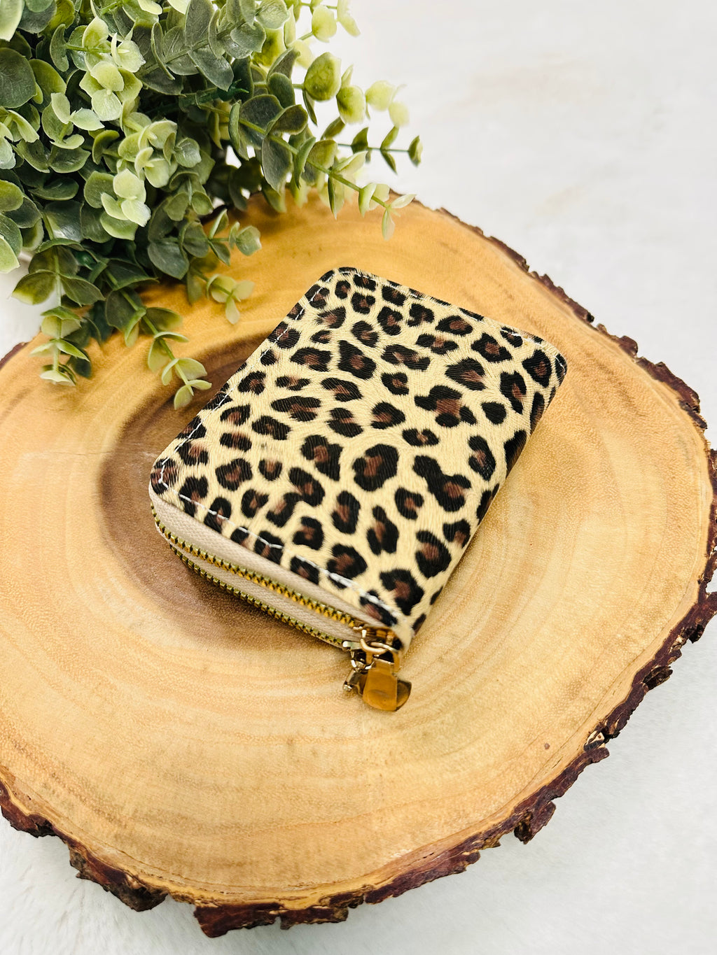 Khaki Cheetah Print Double Zipper Wallet