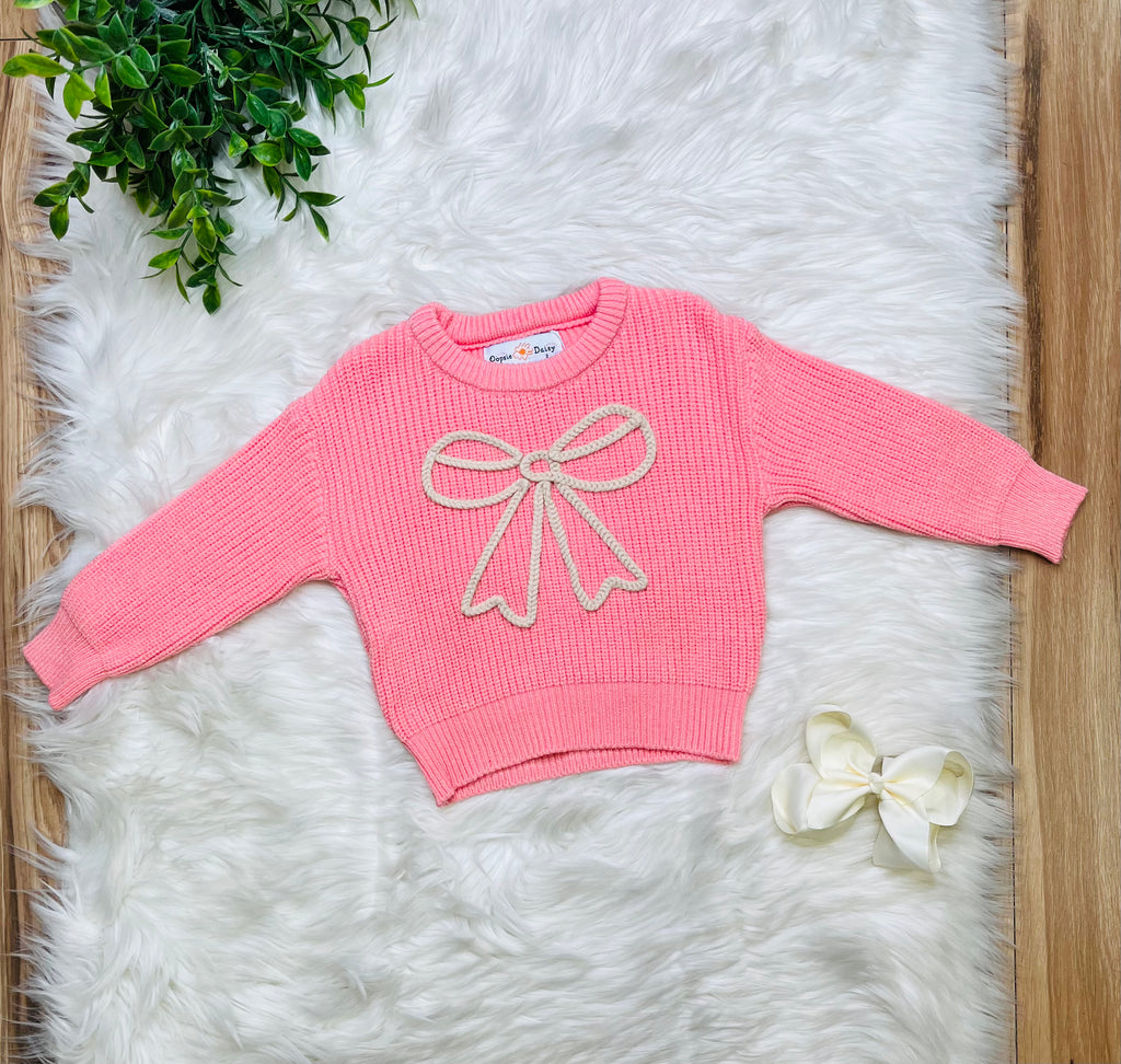 Girl’s Pink Bow Sweater Top