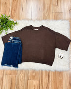 Women’s Chocolate Brown Exposed Seam Drop Shoulder Sweater Top by Blu Pepper- True to Size