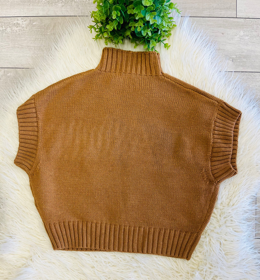 Women’s Brown Sleeveless Knit Mock Neck Blouse - True to Size