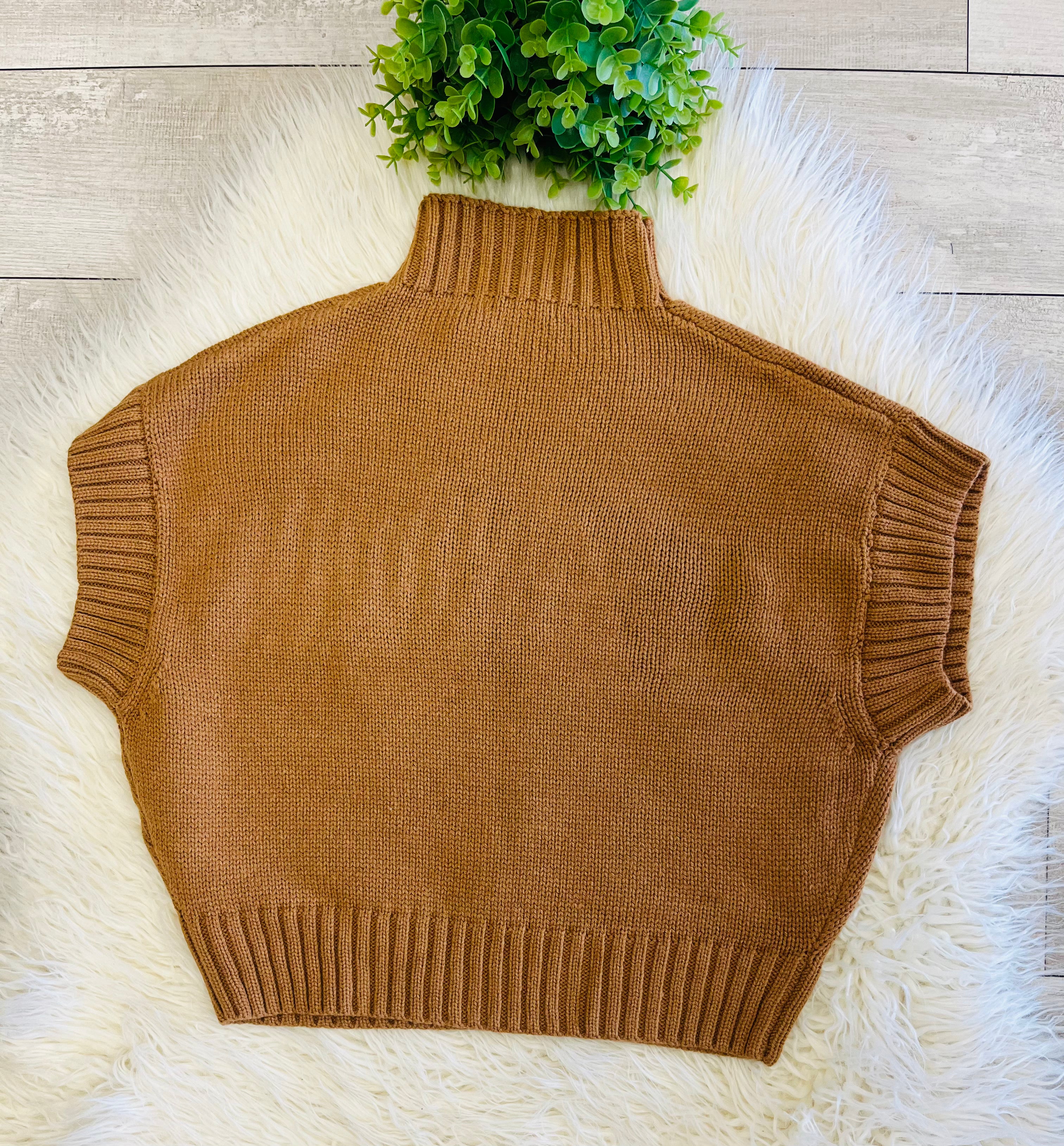 Women’s Brown Sleeveless Knit Mock Neck Blouse - True to Size