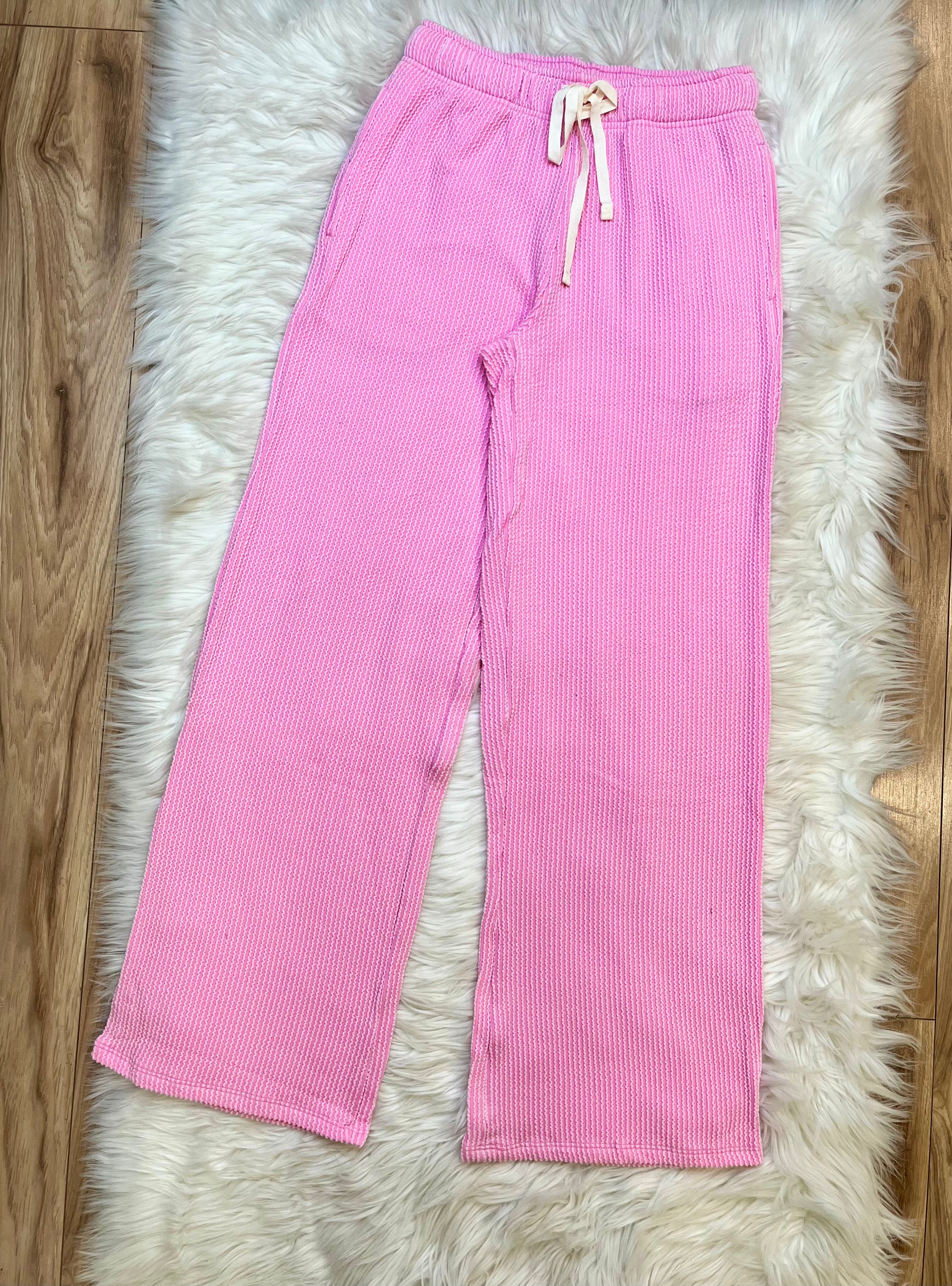 Women’s Ribbed Top and Drawstring Pant Set in Light Pink