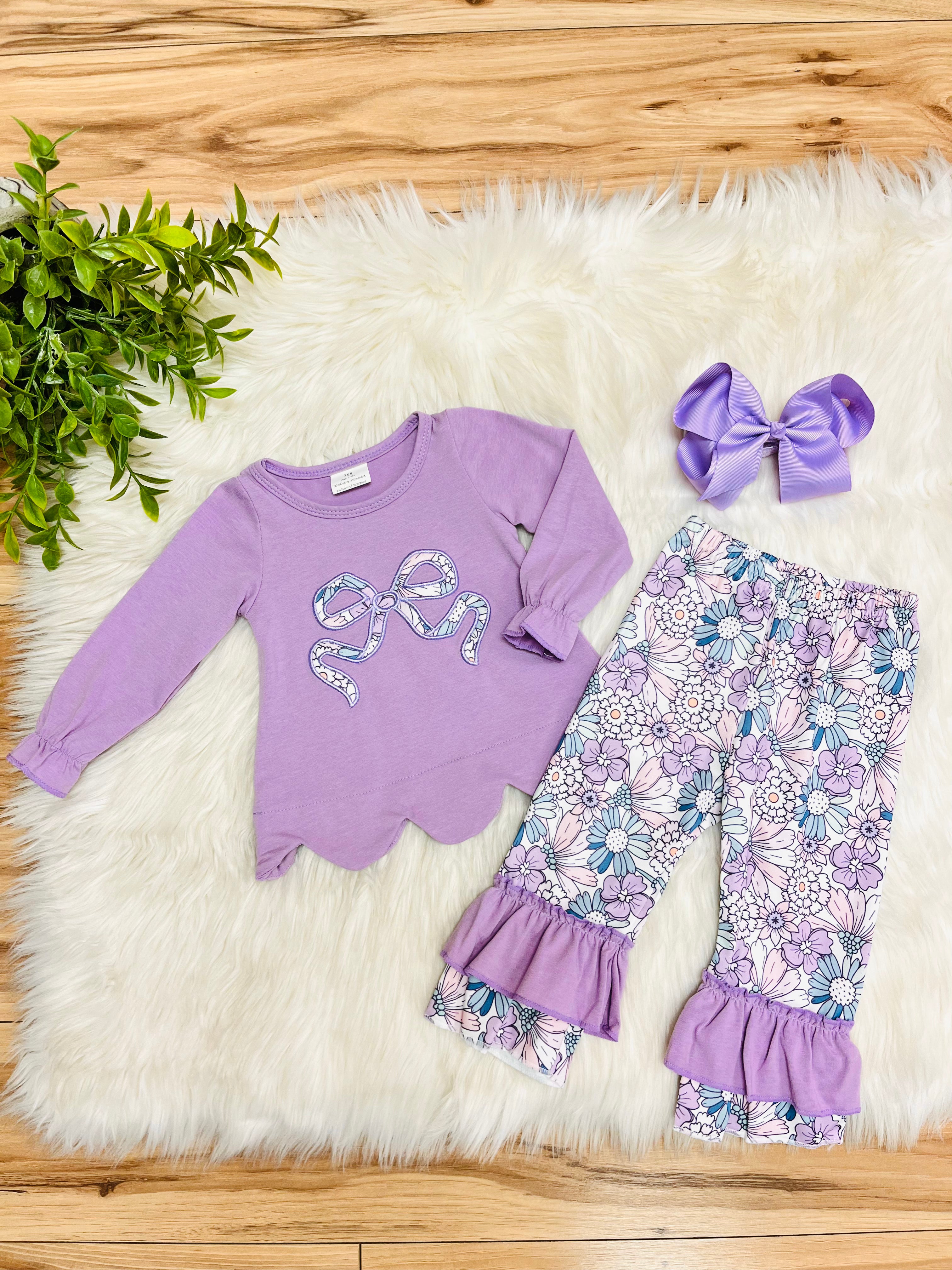 Girl’s Purple Floral Bow Outfit