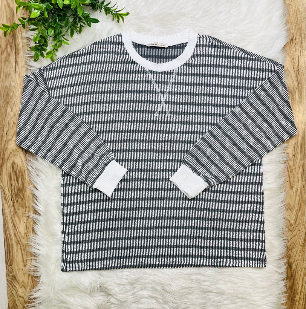 Women’s Zenana Grey Striped Ribbed Set