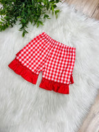 Girl’s Red Gingham Print Shorts with Ruffles