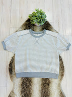 Women’s Umgee Heather Grey Striped Knit Top with Ribbed Trim- Oversized