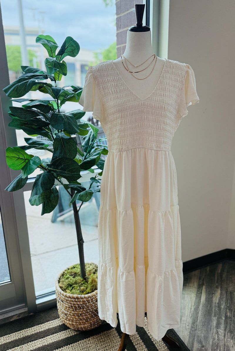 Ivory Smocked Midi Dress