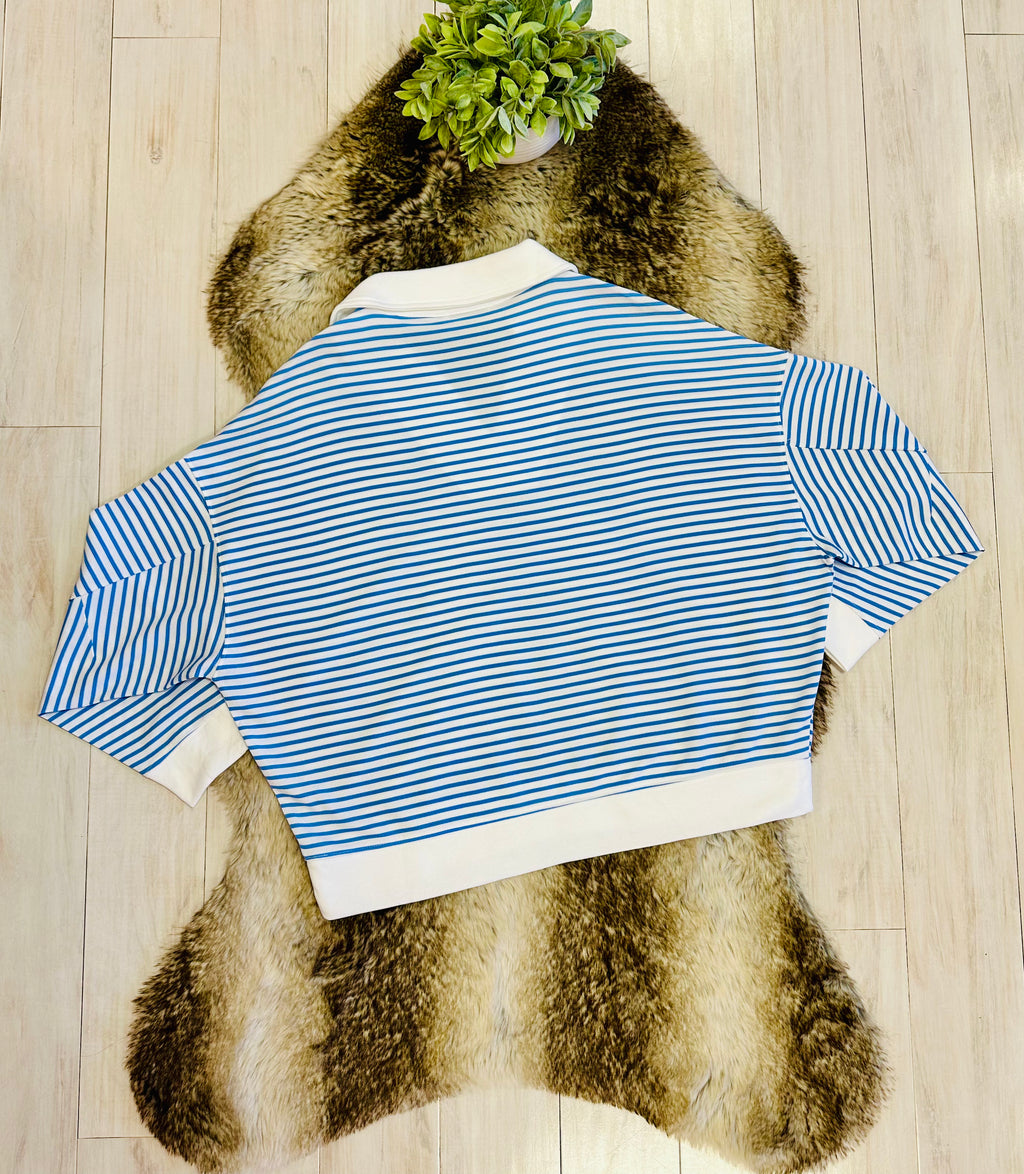 Women’s Zenana White & Light Blue Long Sleeve Stripped Set