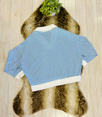 Women’s Zenana White & Light Blue Long Sleeve Stripped Set
