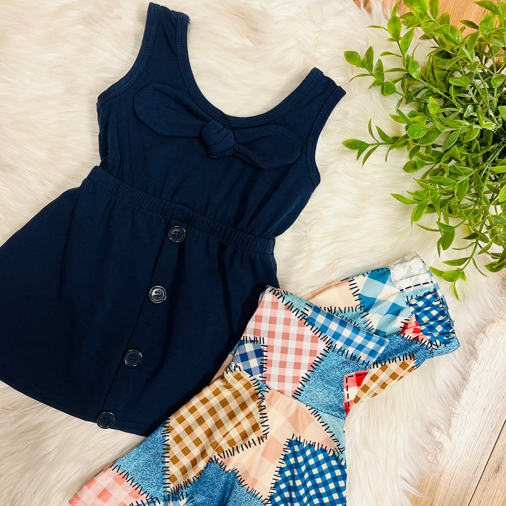 Girl’s Navy Patchwork Flare Pant Set