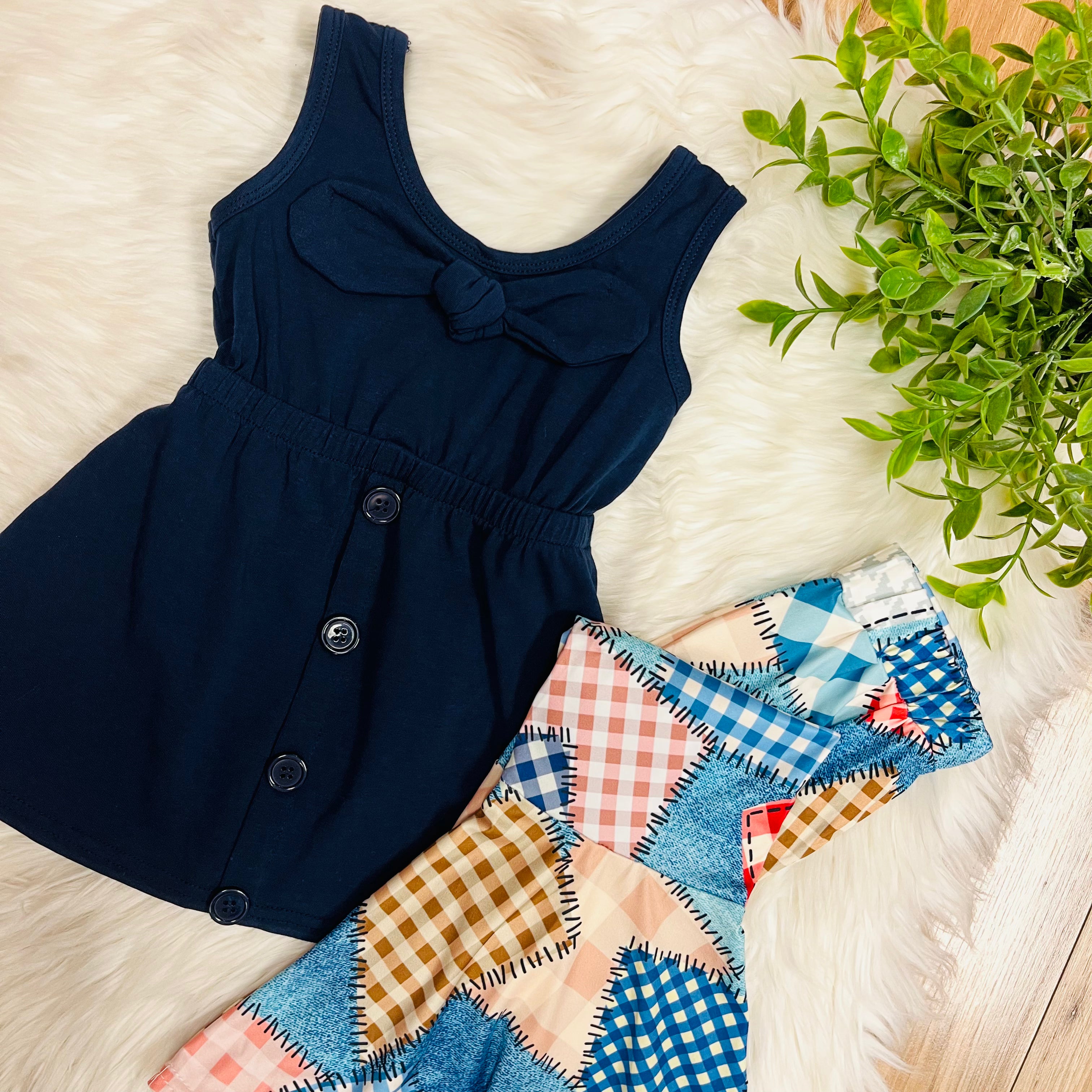 Girl’s Navy Patchwork Flare Pant Set