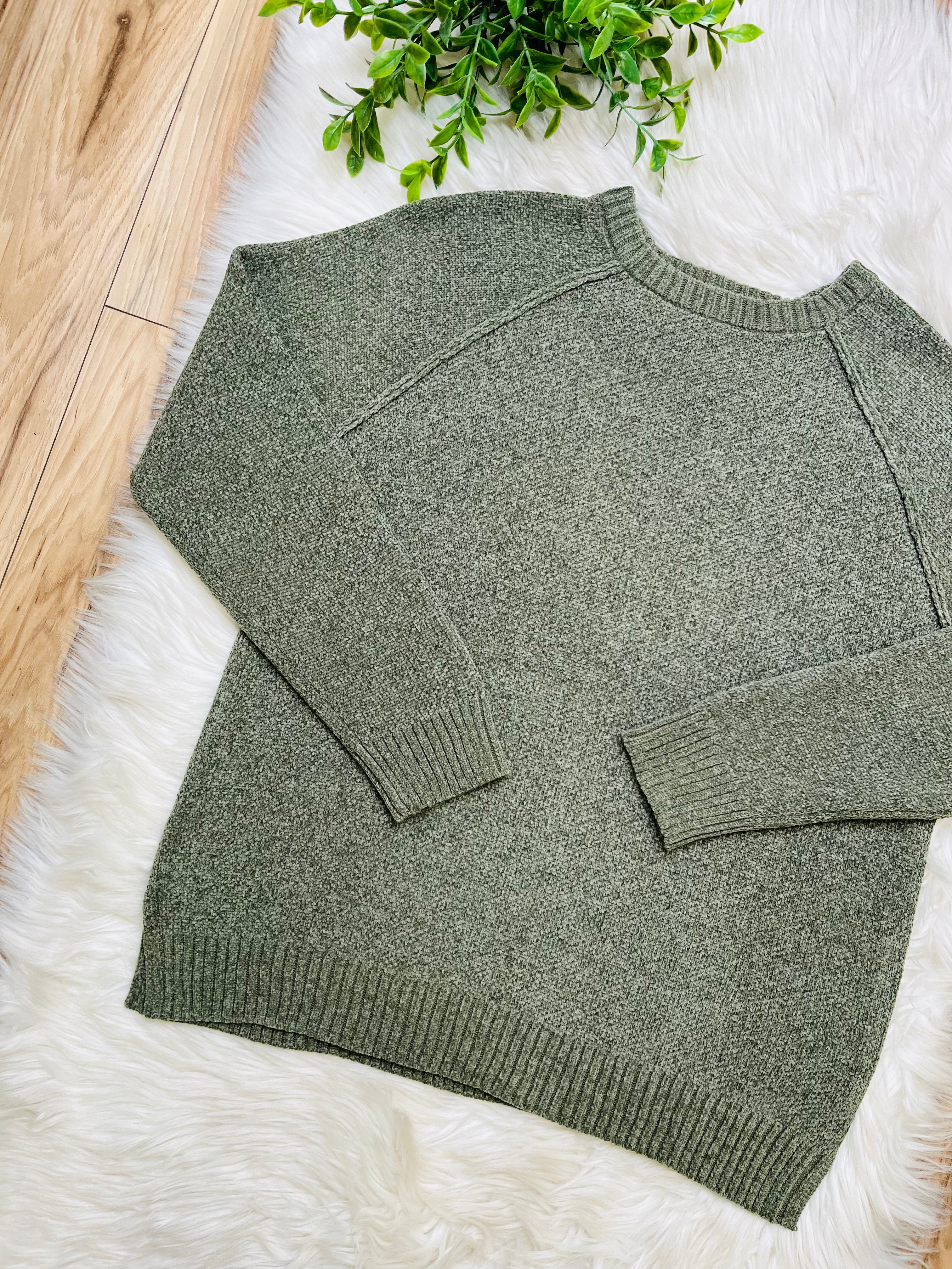 Women’s Zenana Light Olive Exposed Seam Sweater Top- True to Size