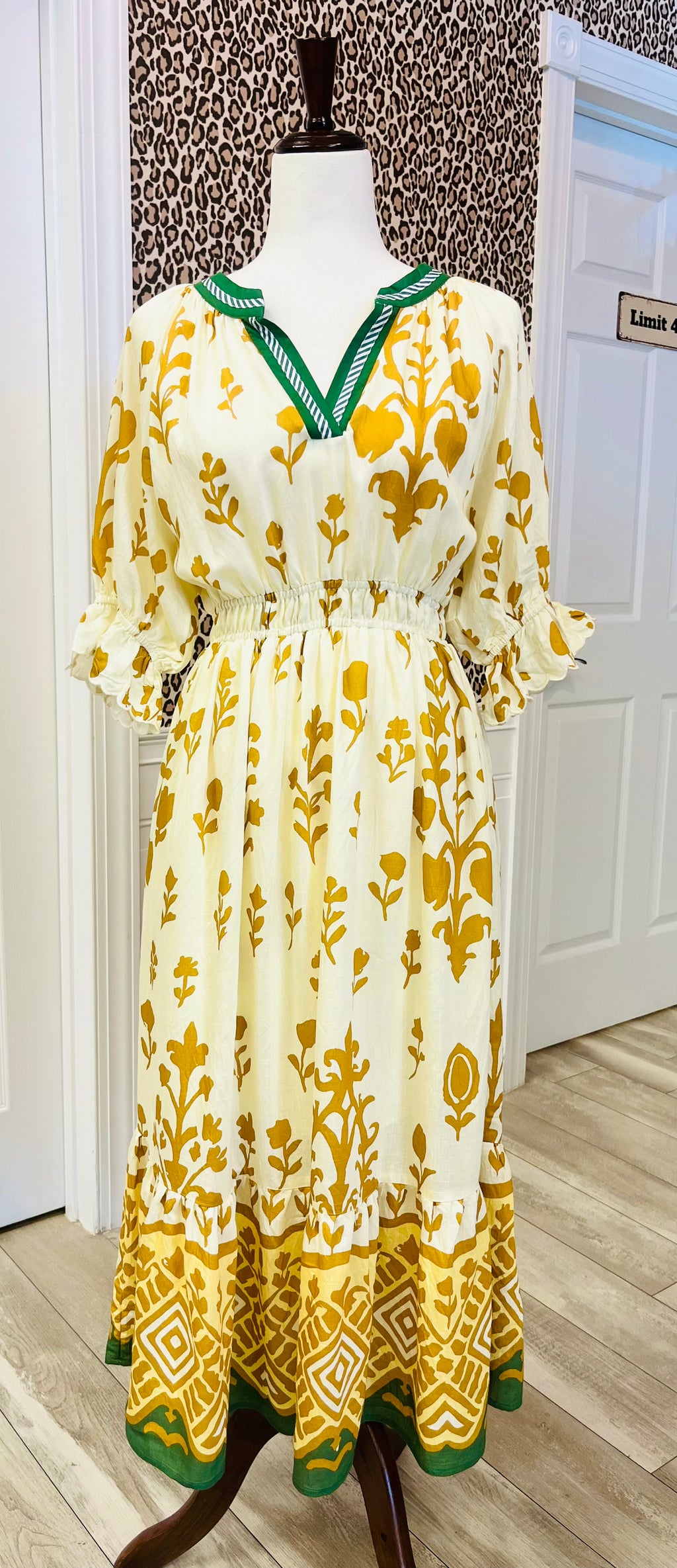 Women’s Umgee Smocked Yellow Floral Split Neck Dress