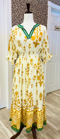 Women’s Umgee Smocked Yellow Floral Split Neck Dress