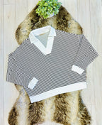 Women’s Zenana Brown & White Long Sleeve Stripped Set
