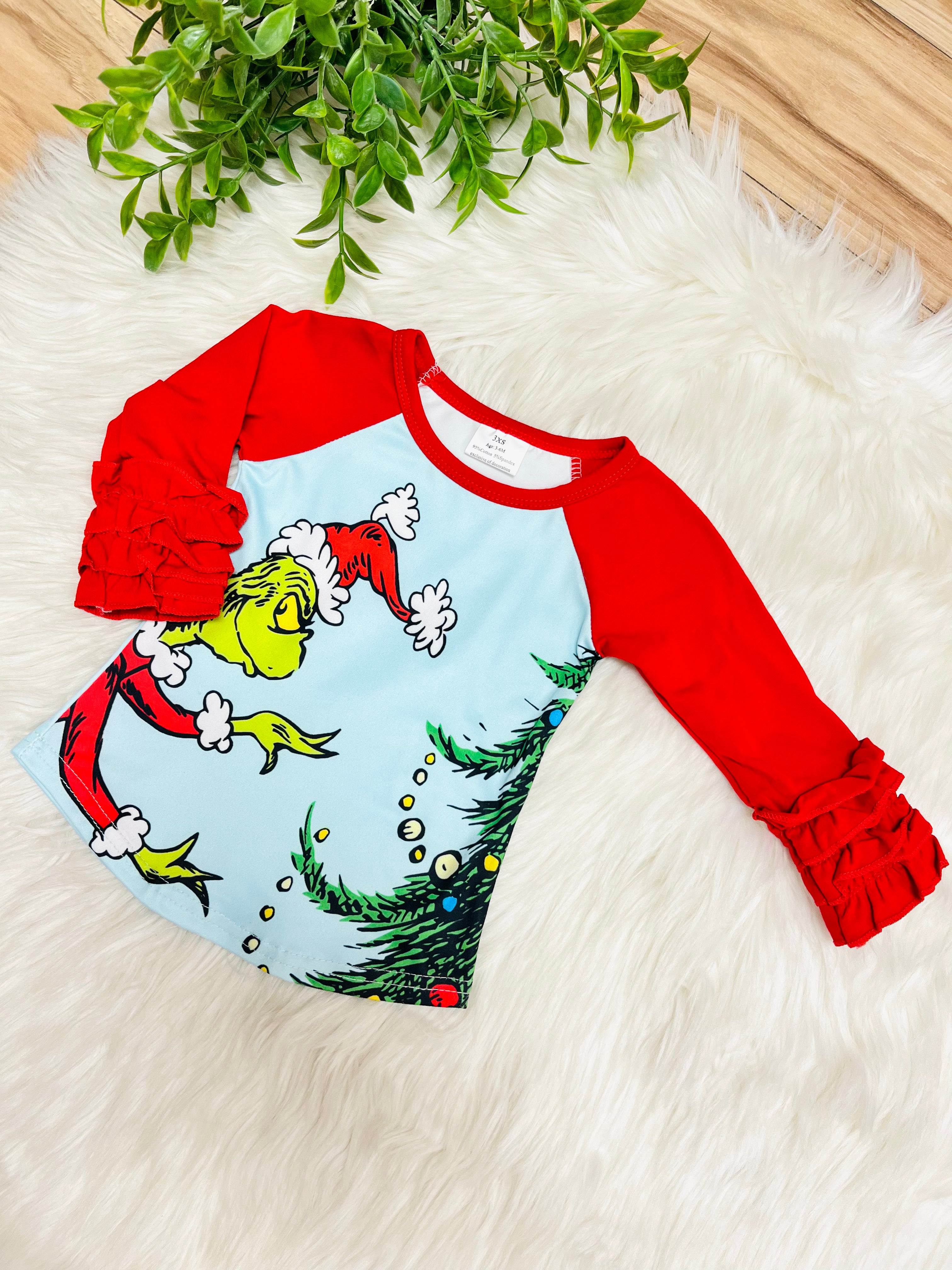 Girl’s Grinch Flare Pant Outfit with Ruffles
