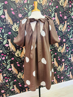 Women’s Evermmee Brown Dress with Polka Dots and Puff Sleeves