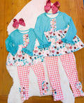 Girls Floral and Plaid Turquoise Outfit