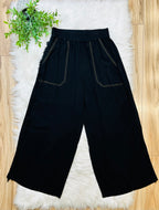 Women’s Umgee Black Linen Frayed Side Wide Leg Pants- True to Size