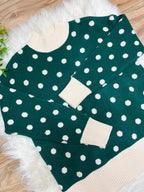Women’s Hunter Green Sweater Top with Polka Dots-True to Size