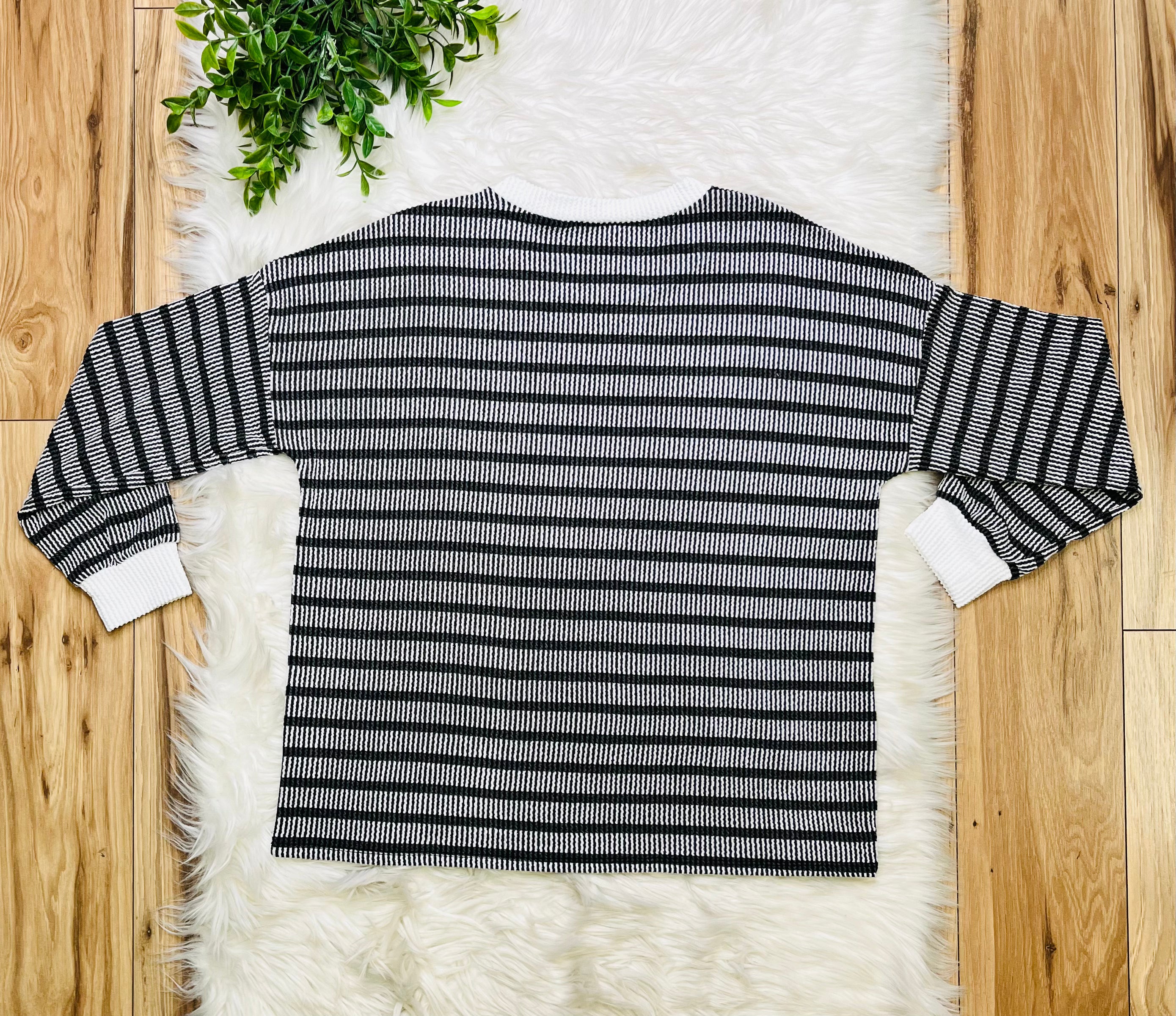 Women’s Zenana Black Striped Ribbed Pant Set