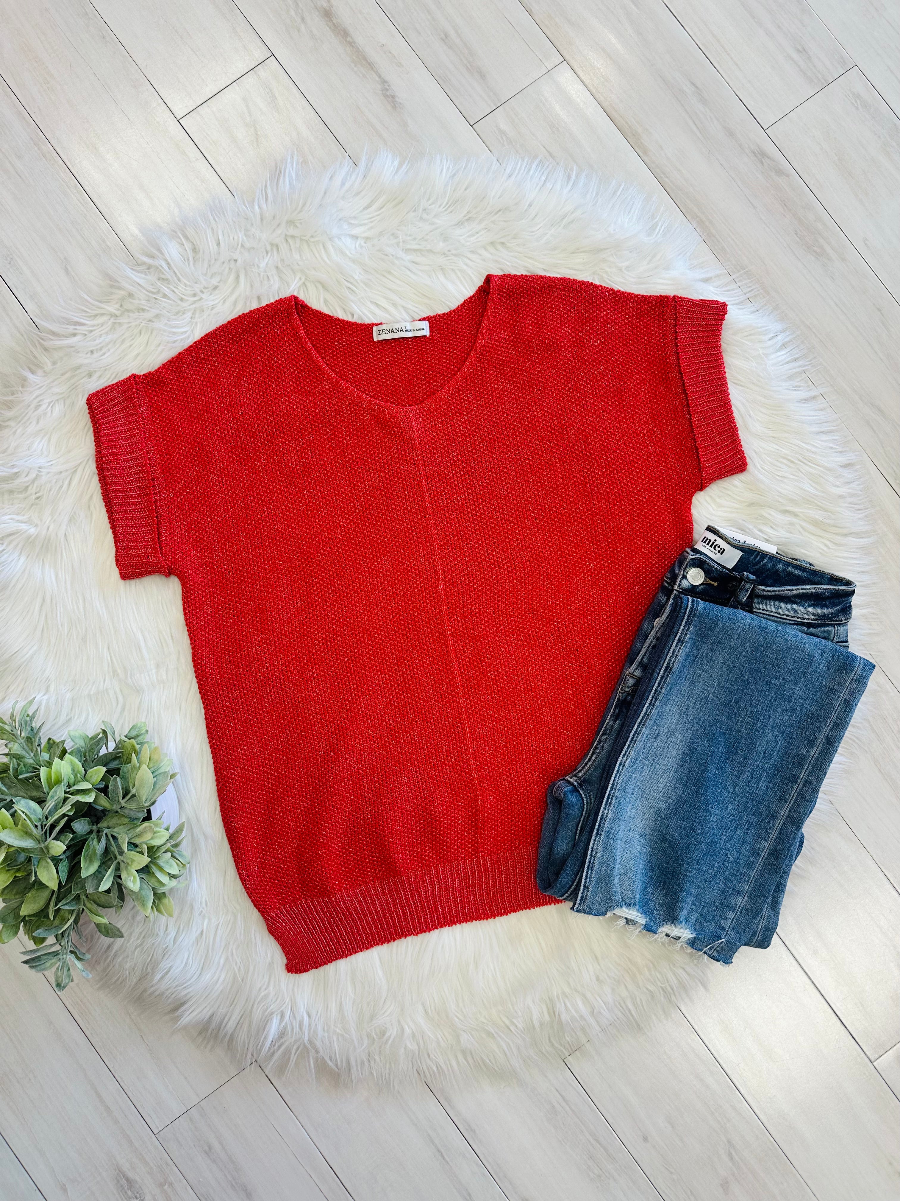Women’s Zenana Red Cuff Sleeve Sweater Top