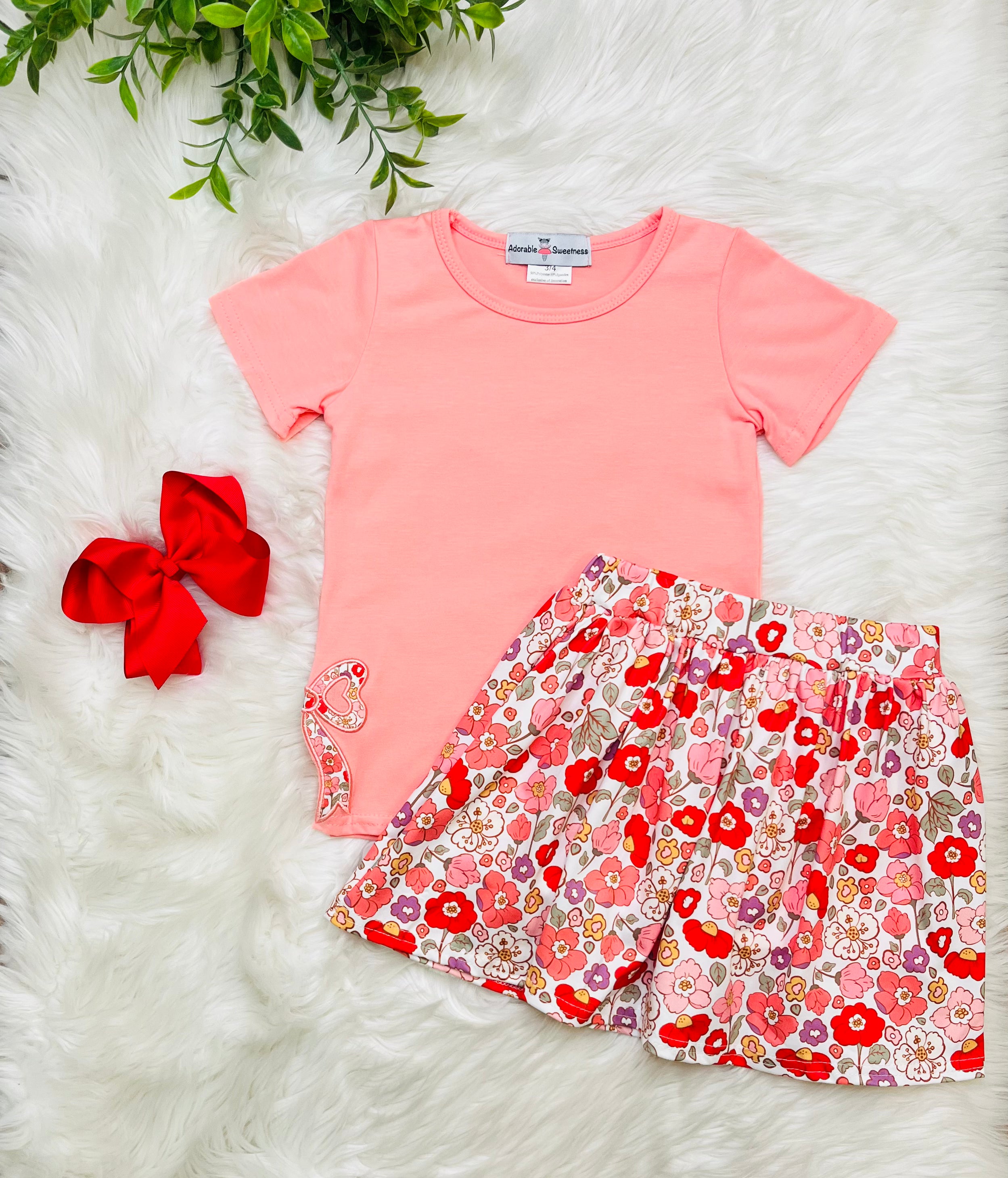 Girl’s Coral Floral Skort Set