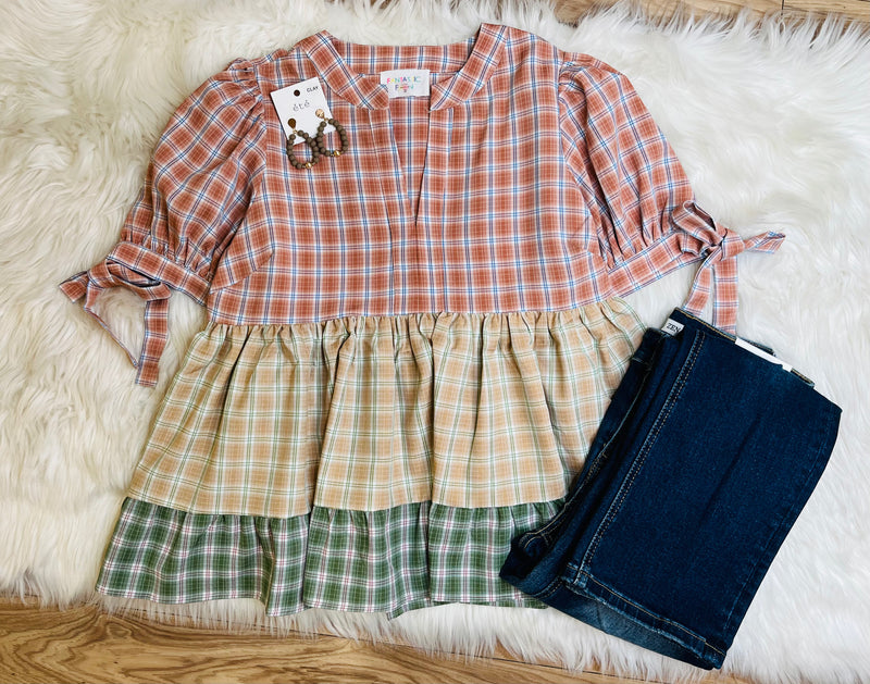 Fantastic Fawn Fall Plaid ColorBlock Top