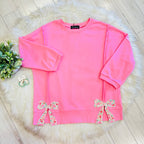 Women’s Evermmee Pink Oversized Top with Floral Bow Patches