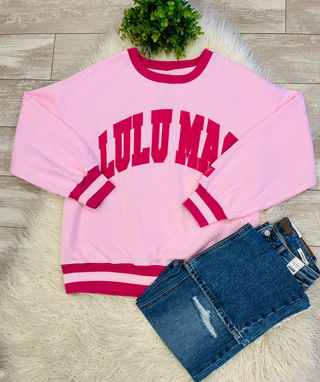 Women’s LuLu Mac Light Pink/Hot Pink Stitch Sweatshirt - Oversized  Fit