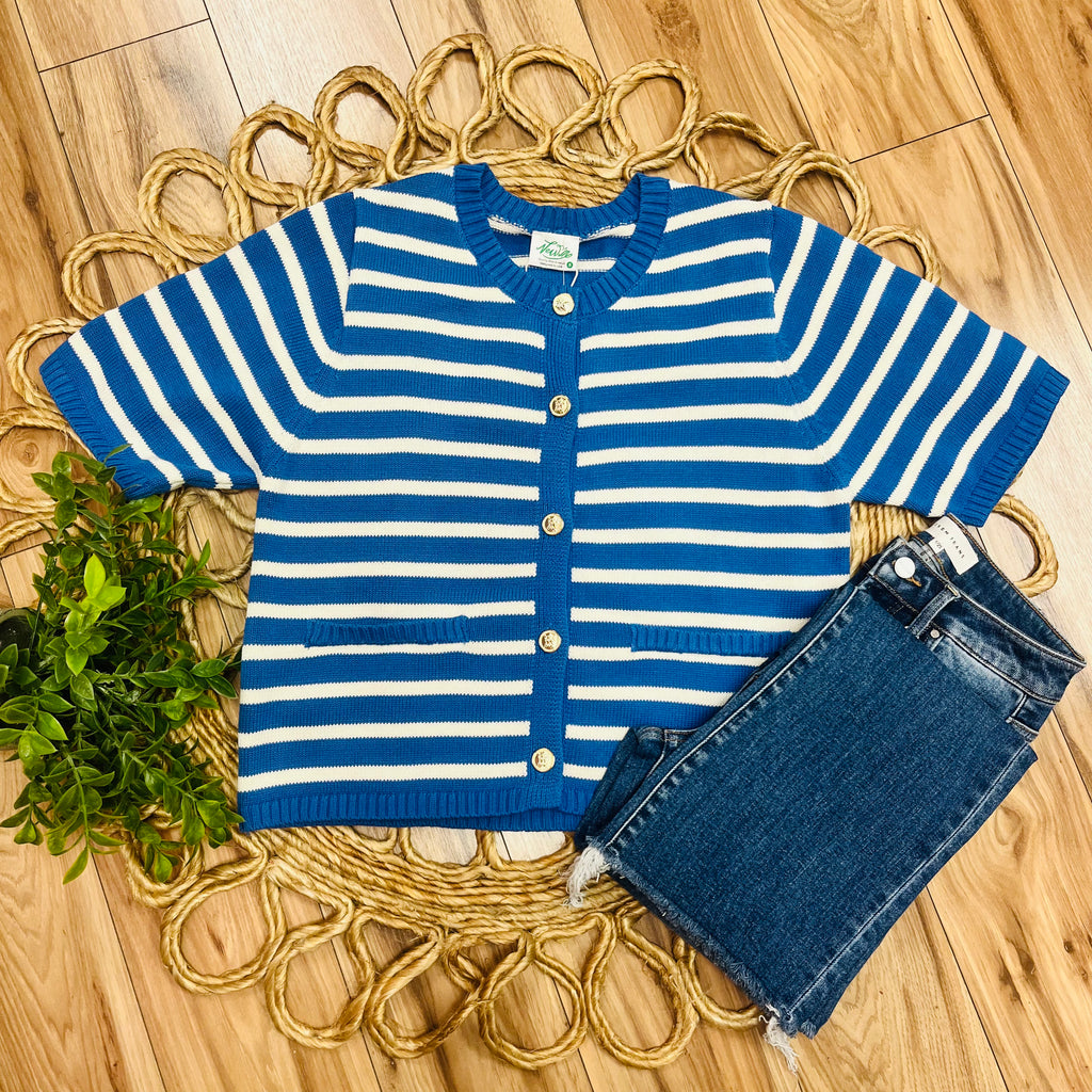 Women’s Very J Blue Stripe Button Down Sweater Top