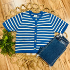 Women’s Very J Blue Stripe Button Down Sweater Top