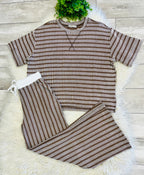 Women’s Zenana Brown Ribbed Drop - Shoulder Two Piece Set