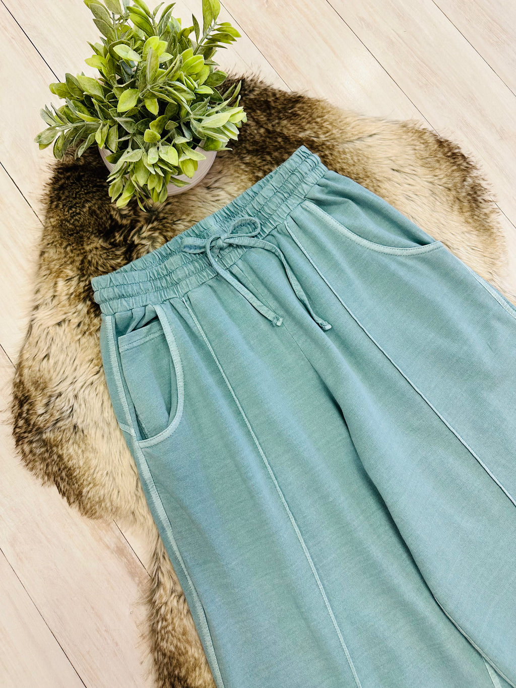 Women’s Ash Blue Wide Leg Crop/Petite Pants by Zenana- True to Size