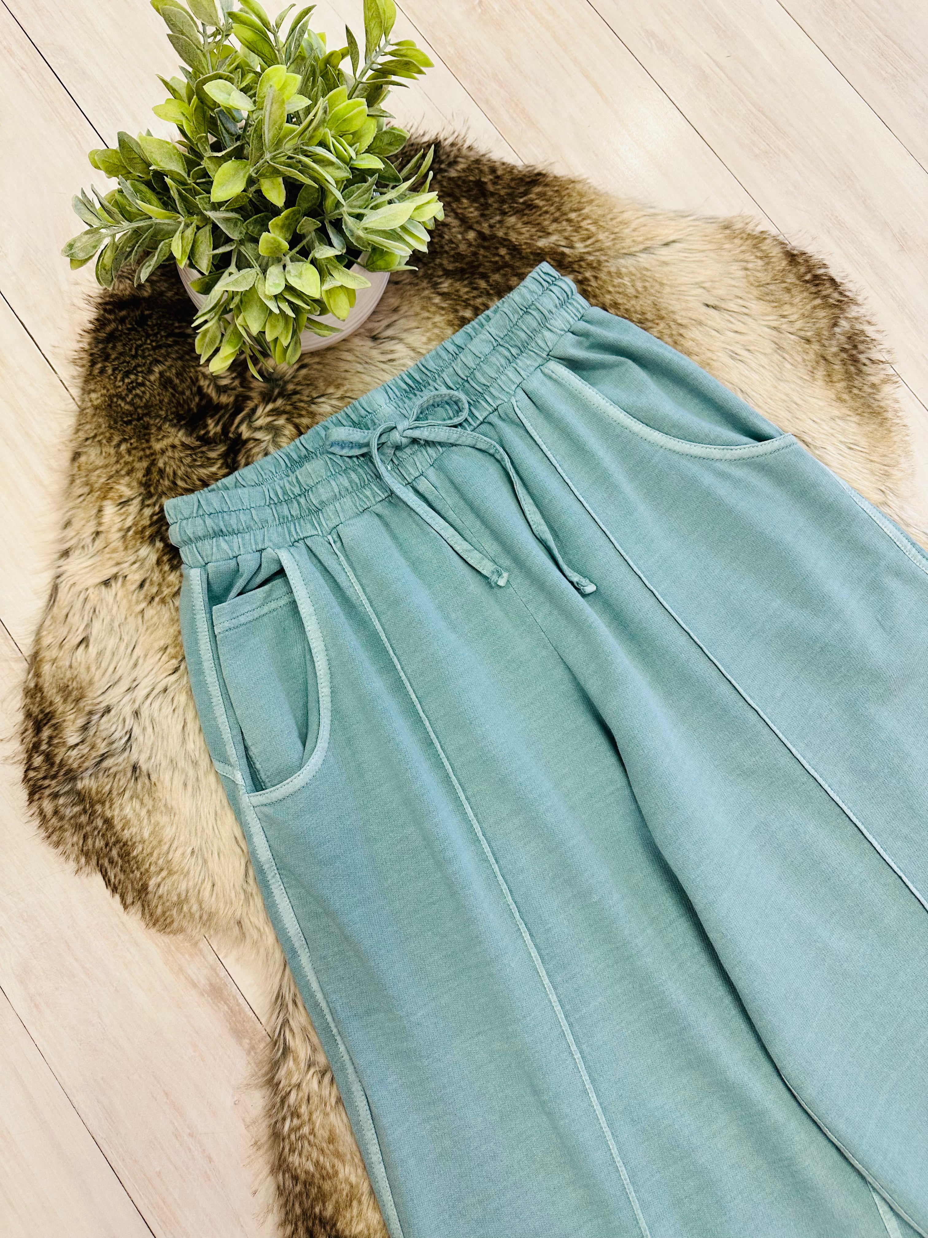 Women’s Ash Blue Wide Leg Crop/Petite Pants by Zenana- True to Size