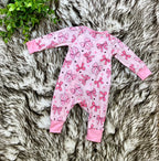 Girl’s Pink Bow with Floral and Heart Details Zipper Romper