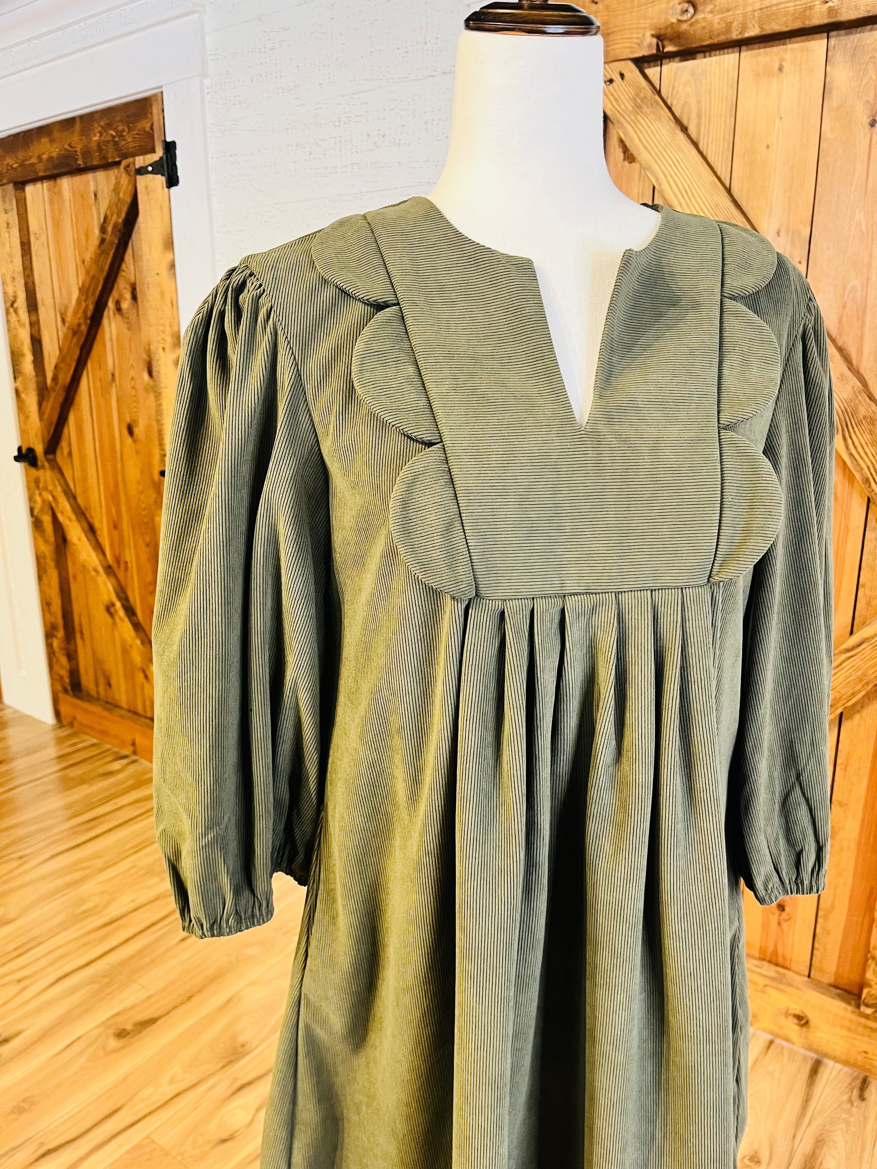 Women’s Evermmee Olive Green Scalloped Dress- True to Size