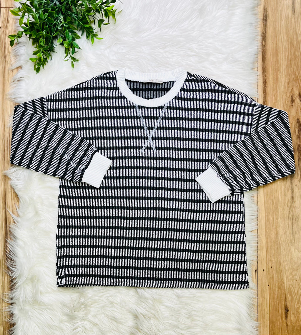 Women’s Zenana Black Striped Ribbed Pant Set