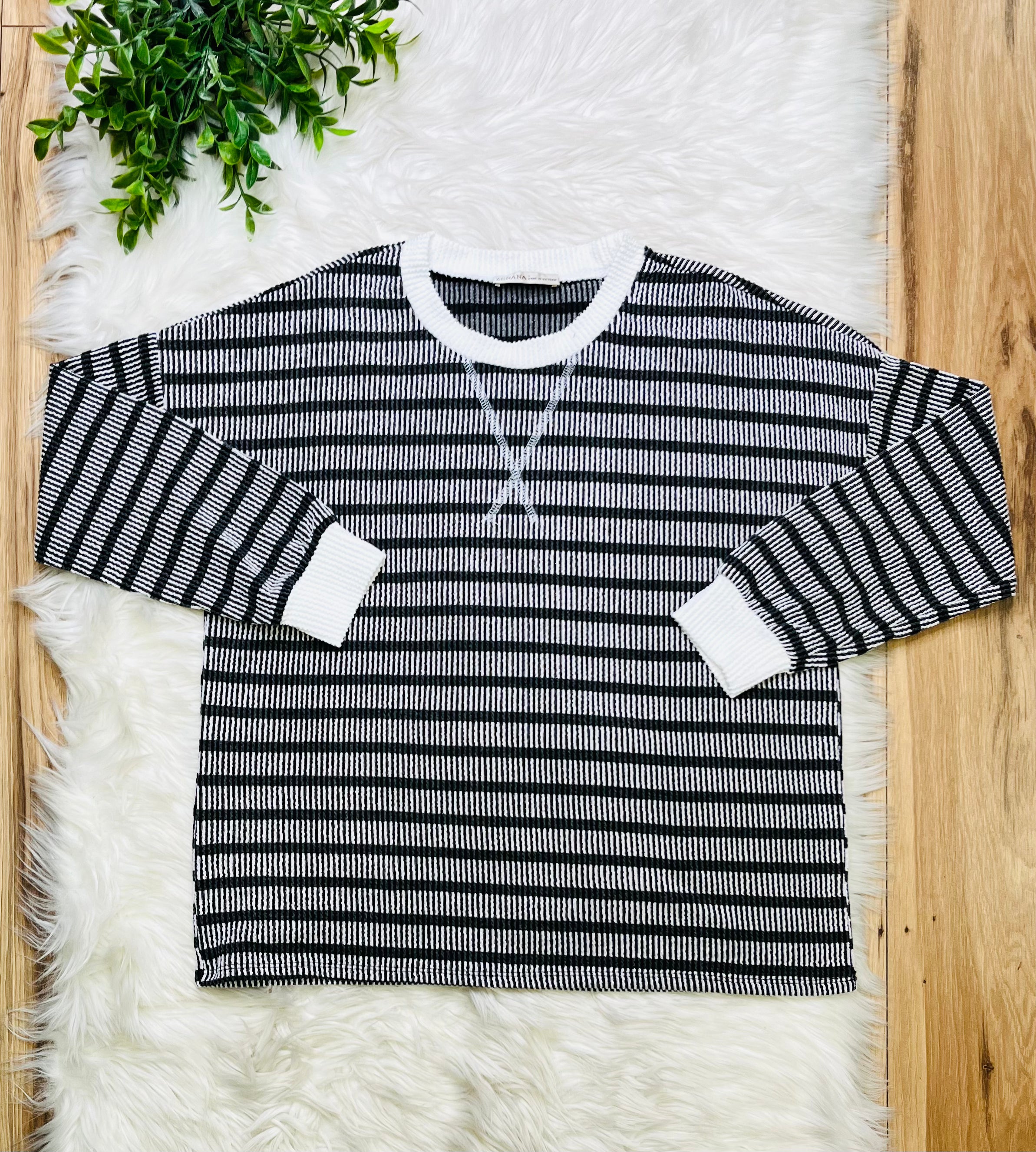 Women’s Zenana Black Striped Ribbed Pant Set