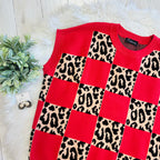 Women’s Evermmee Leopard Print Red Checkered Sweater Top