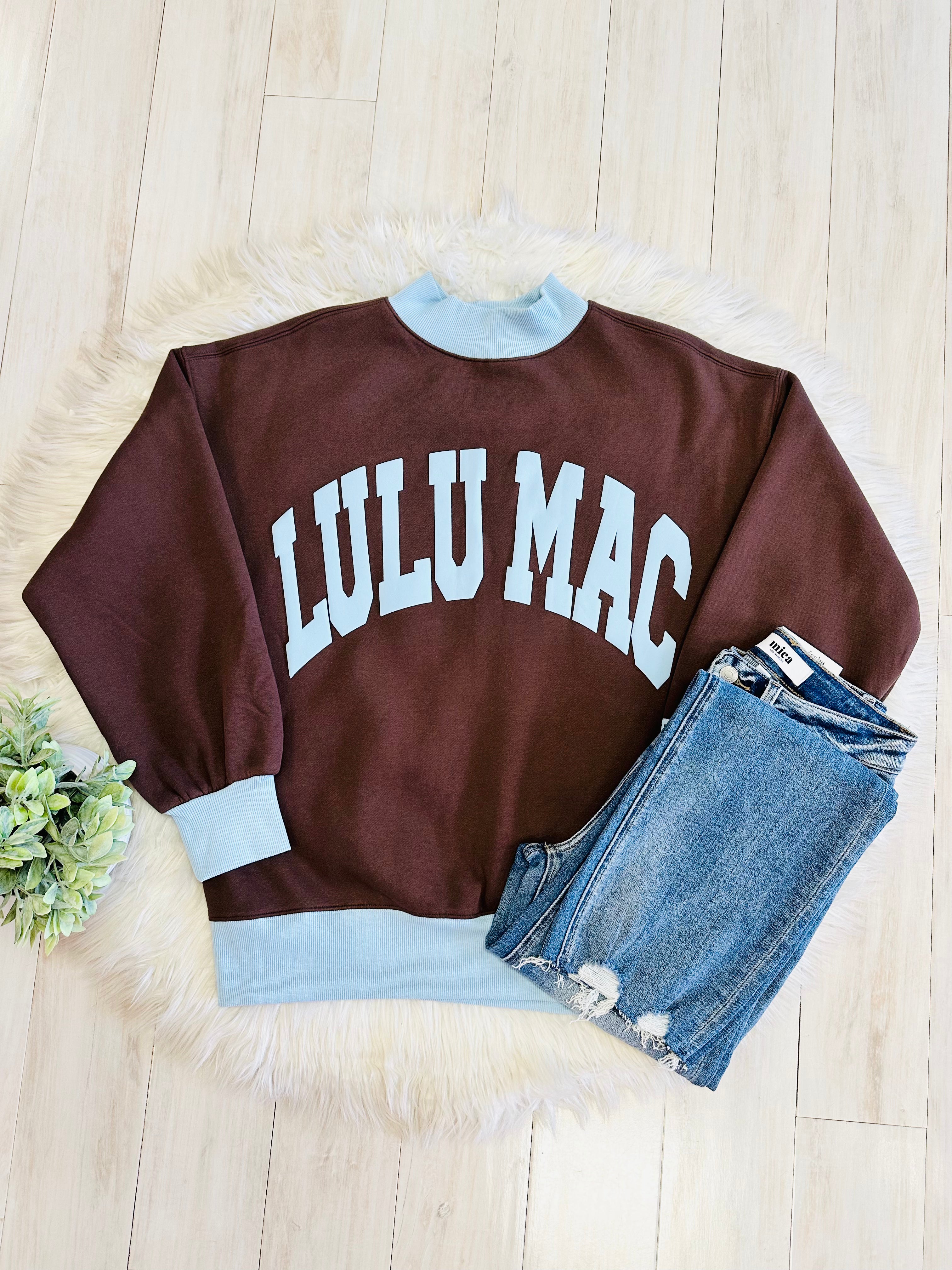 Women’s Lulu Mac Brown & Light Blue Crewneck Top- Oversized
