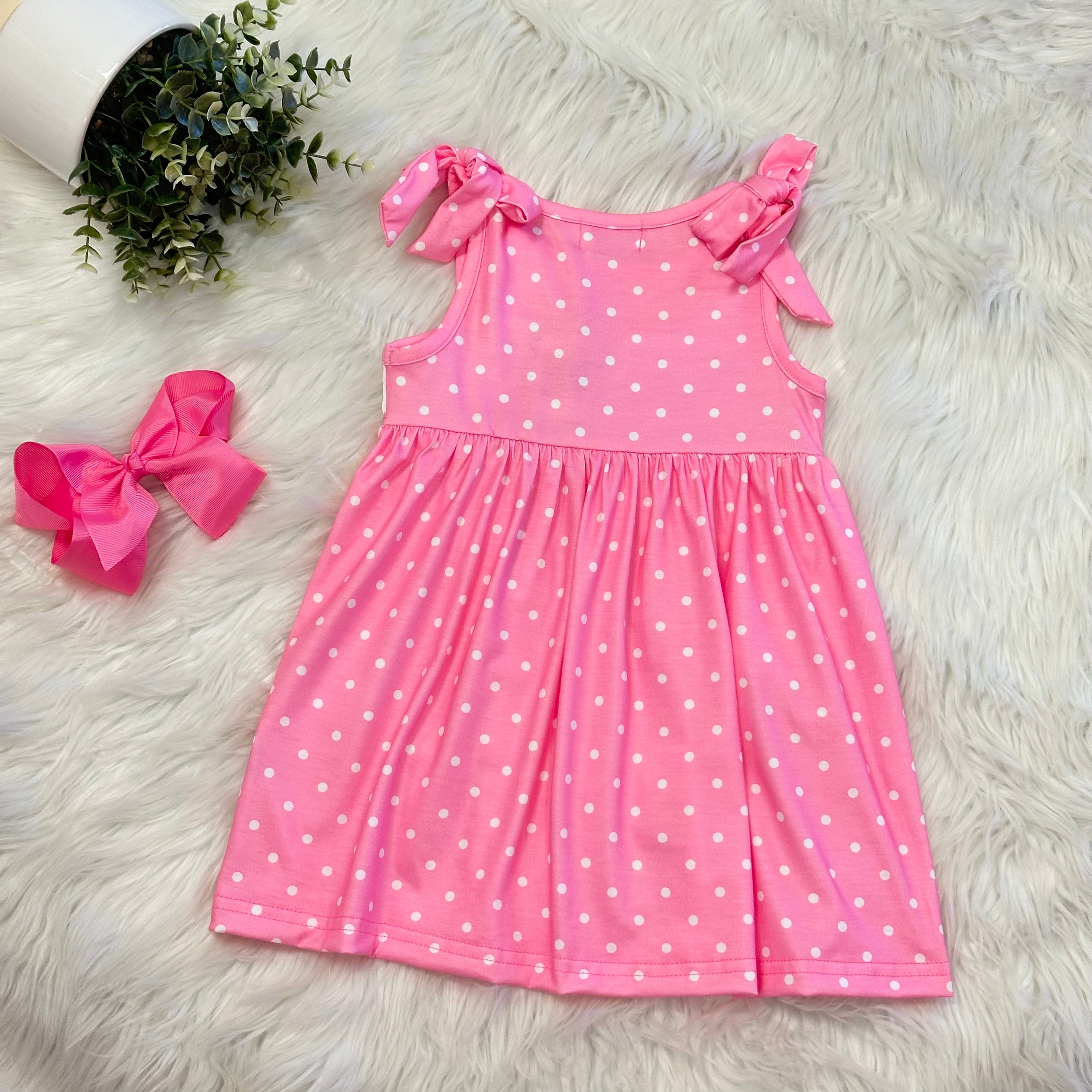 Girls Pink Polka Dot Smocked Summer Dessert Dress