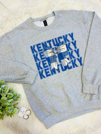 Women’s Grey & Blue Kentucky Crewneck Top with Bow Detail