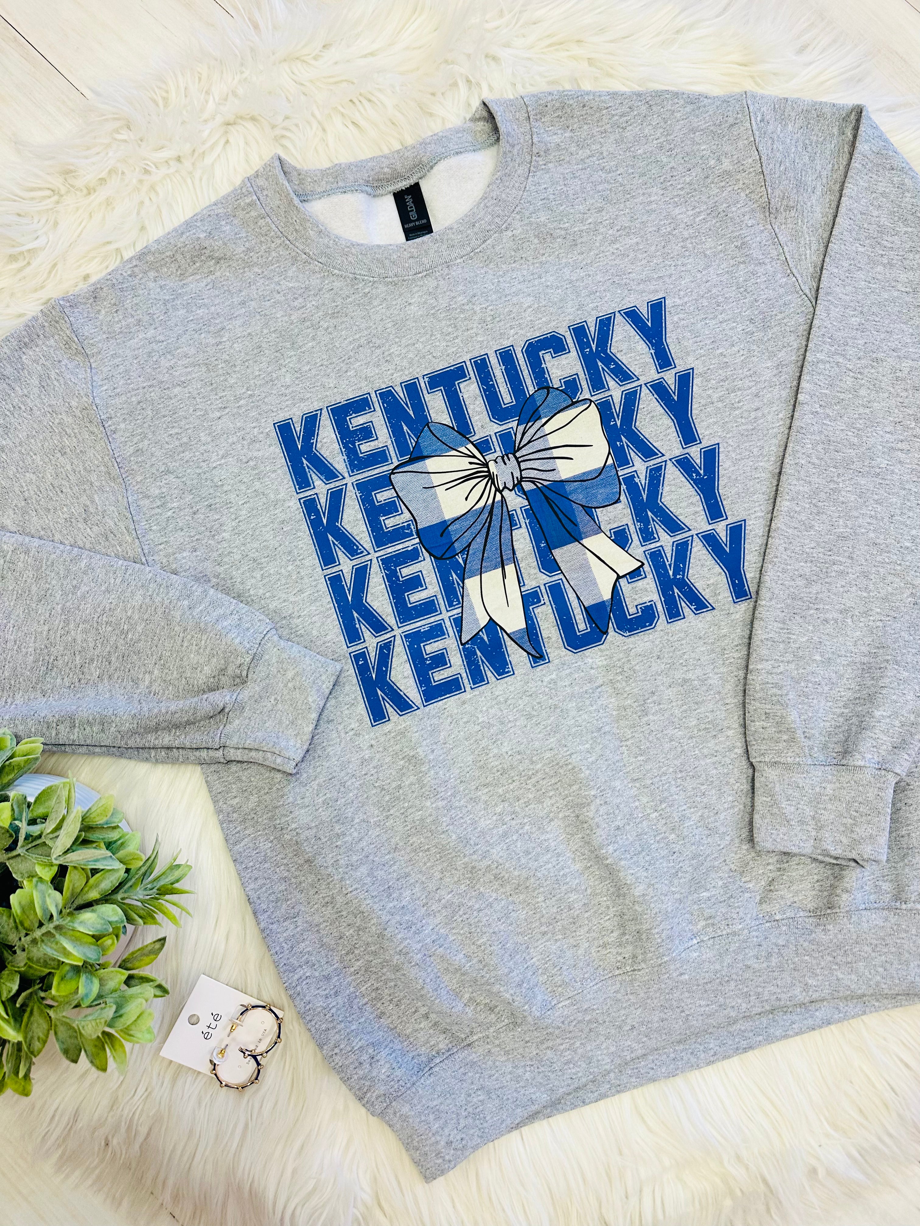 Women’s Grey & Blue Kentucky Crewneck Top with Bow Detail