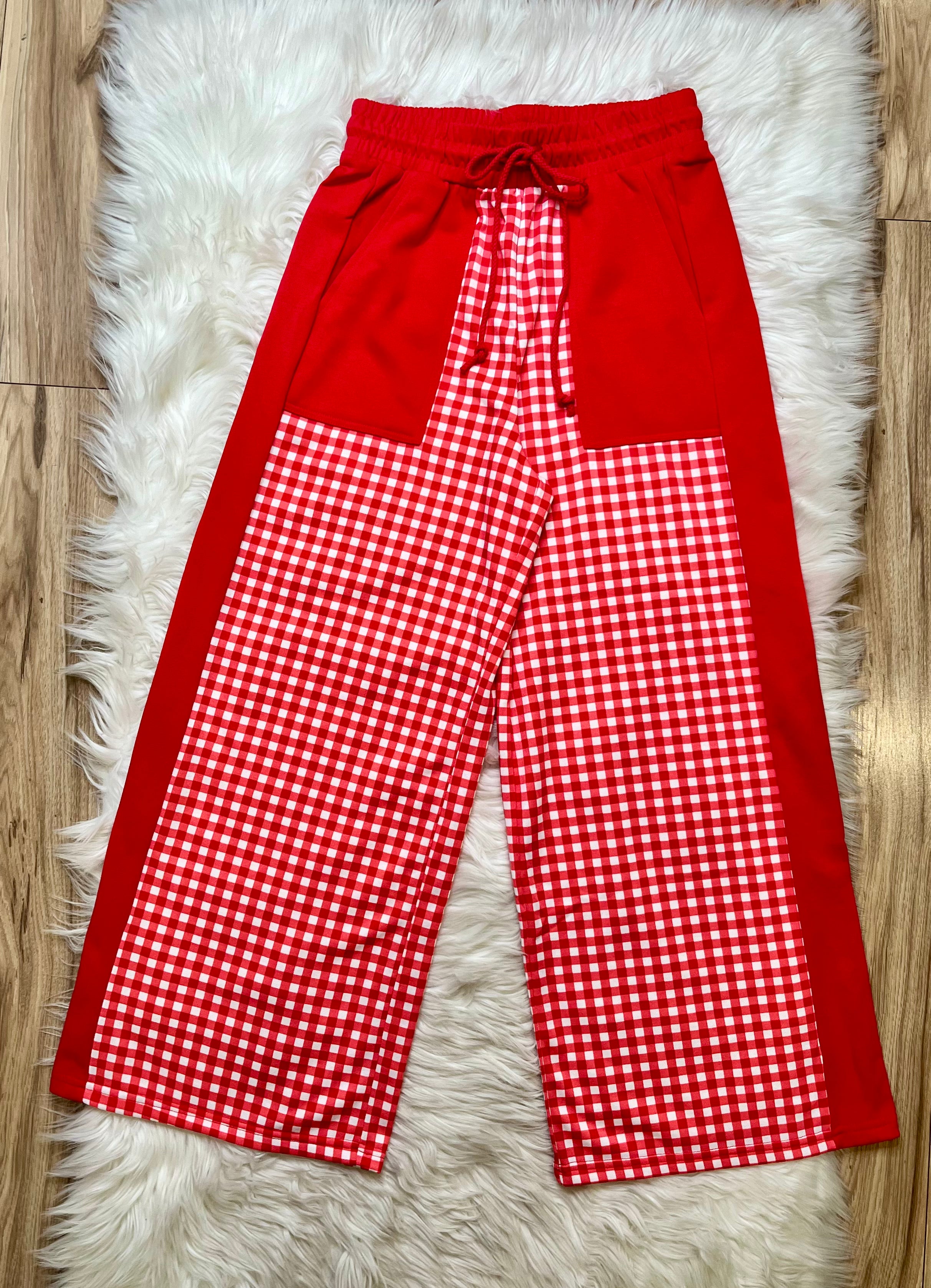 Women’s Evermeee Red Gingham Pant Set- True to Size