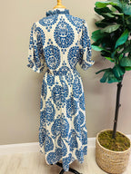 Women’s Umgee Blue Paisley Print Dress with Smocked Waist- True to Size