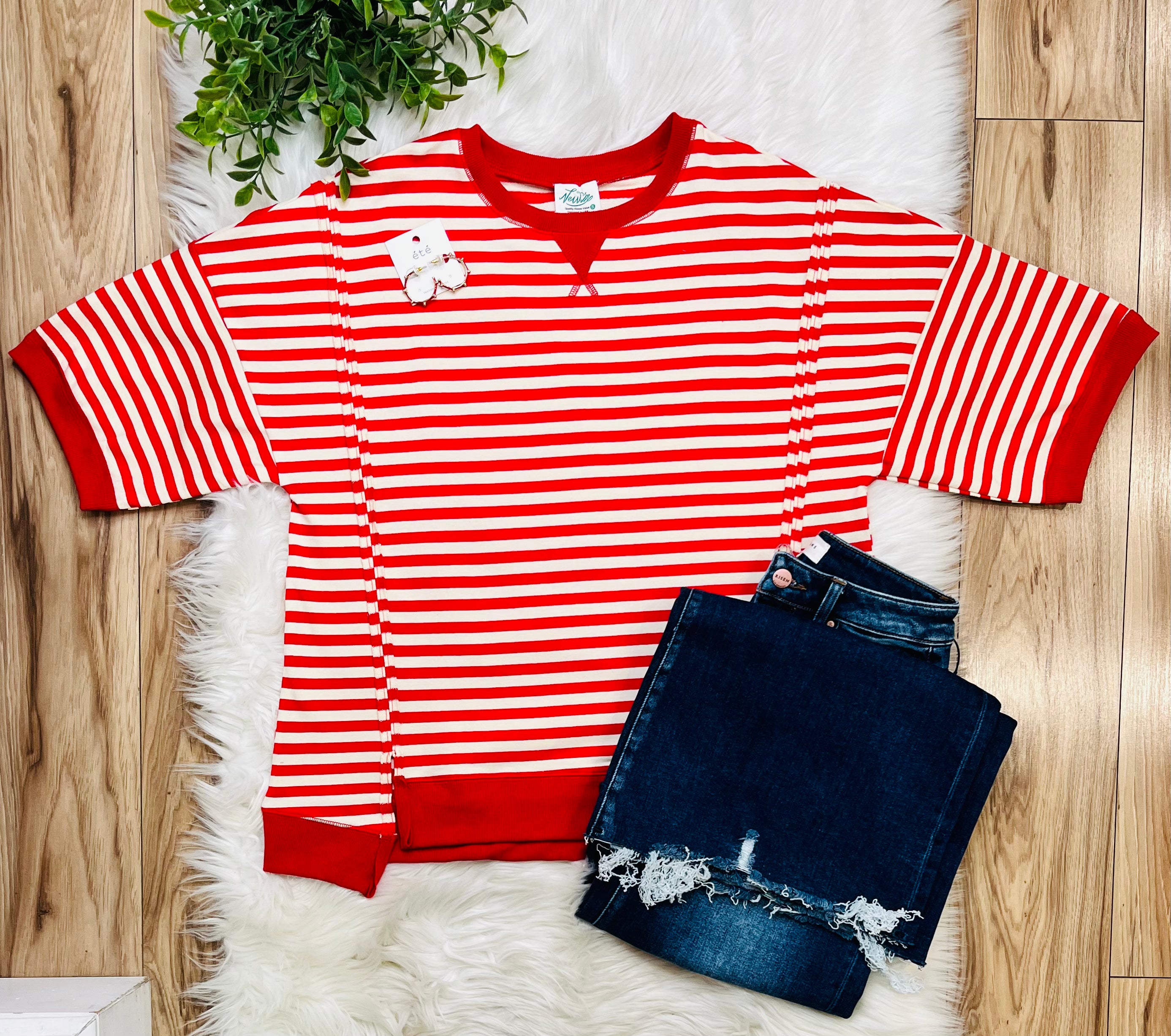 Women’s Very J Red and Cream Stripe Top