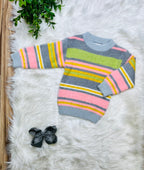 Girl’s Grey Multi Color Stripe Fuzzy Sweater Top