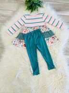 Girl’s Gingham Floral Stripe Patterned Outfit